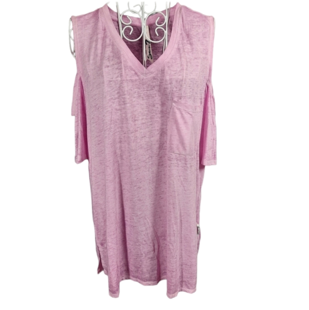 Seven7 Cold-Shoulder V-Neck Tissue Tee Baby Pink SZ L